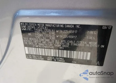 2017 Toyota Rav4 Xle из США, поврежденный, VIN 2T3WFREV2HW405480